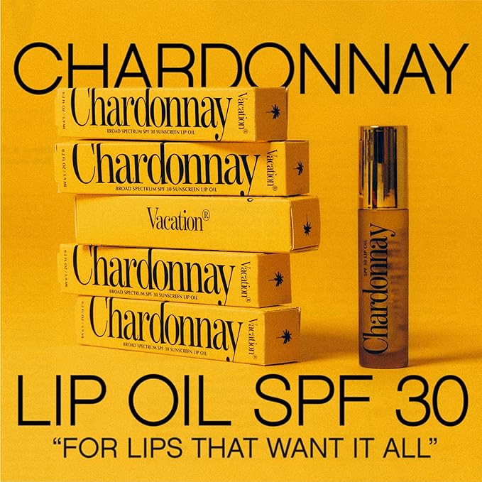 Vacation Chardonnay Lip Oil SPF 30, Sunscreen for Lips, Hydrating Lip Oil, Caramel Vanilla Flavored Lip Gloss, Clear Plumper, Non-Sticky Lip Balm with SPF 30, Vegan, 0.2 Fl. Oz.-Velvo Beauty