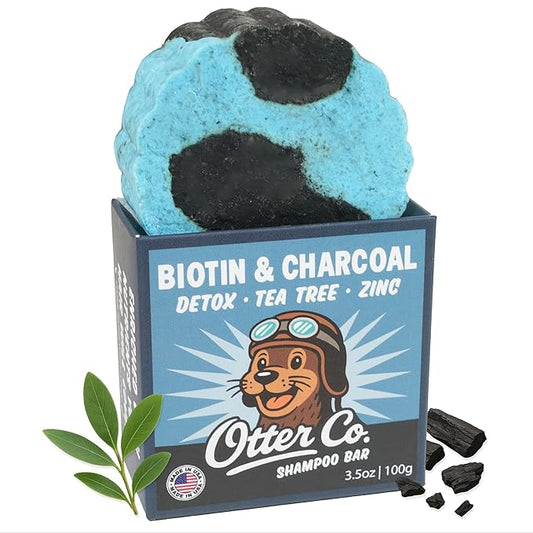 Otter co. Biotin Detox Shampoo Bar – Charcoal & Tea Tree Oil, Rosemary, Turmeric, Green Tea, Zinc – Vegan, Sulfate Free & Non Toxic – Women and Mens Shampoo, All Hair Types, Made in USA-Velvo Beauty