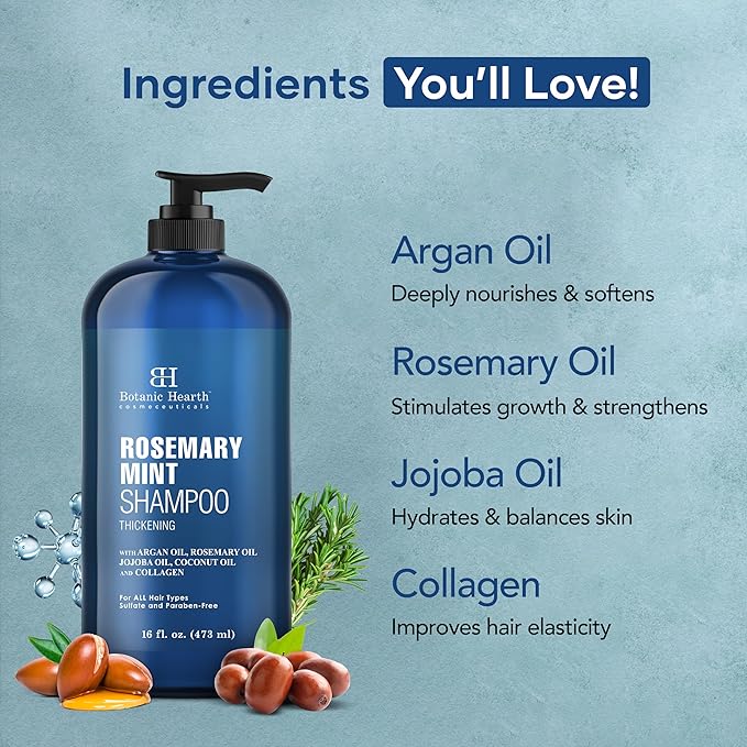 Botanic Hearth Rosemary Shampoo 16 Oz | Rosemary Oil Shampoo De Romero For Hair Growth With Biotin & Mint | Sulfate Free,Thicker & Fuller Hair | Deep Cleansing & Nourishing-Velvo Beauty