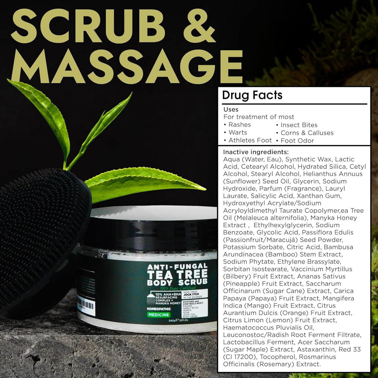 Foot Scrub with Tea Tree Oil | Callus Remover For Feet | Exfoliating Scrub with Salicylic and Glycolic Acid for Dead Skin, Athlete’s Foot, Warts, Corns, Rashes, Foot Odor, Insect Bites and Foot Care-Velvo Beauty