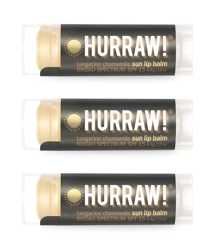 Hurraw! Sun Lip Balm (Zinc Oxide Protection, Broad Spectrum SPF 15, Tangerine, Chamomile), 3 Pack: Organic, Certified Vegan, Gluten Free. Non-GMO, All-Natural. Bee, Shea, Soy & Palm Free. Made in USA-Velvo Beauty