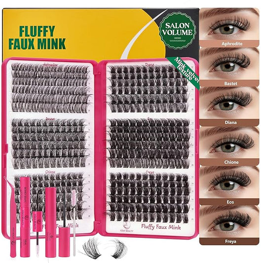 Diva Lash Clusters Kit - 432 Pieces Lash Clusters D Curl Lash Extension Kit Fluffy Lash Clusters Kit WideSpan Individual Lashes 12-20mm Eyelash Clusters, Eyelash Extension Kit With Bond and Seal-Velvo Beauty
