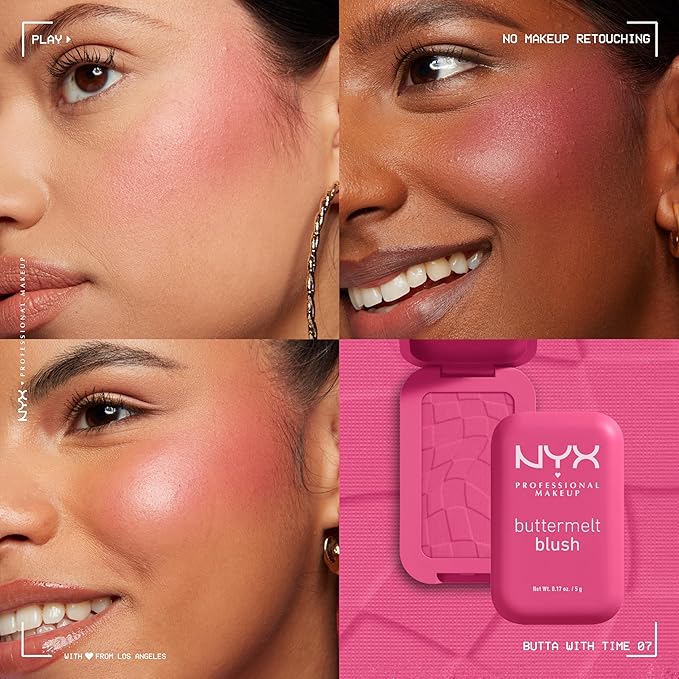NYX PROFESSIONAL MAKEUP Buttermelt Powder Blush, Fade and Transfer-Resistant Blush, Up to 12HR Make Up Wear, Vegan Formula - Butta With Time-Velvo Beauty