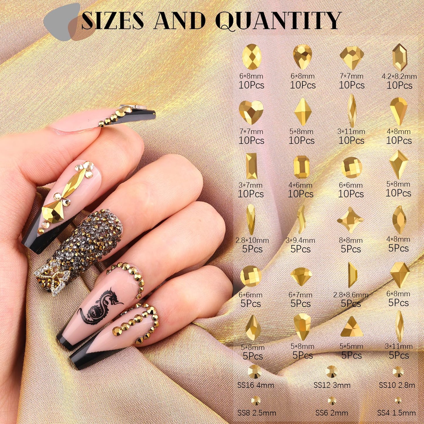 1680Pcs Mineral Gold Glass Nail Rhinestones 180Pcs Multi Shapes Flatback Nail Gems + 1500Pcs 1.5-4mm Round Crystal with Rhinestones Glue Gel, Manicure Nail Charms Diamond Gemstone for Nail Art-Velvo Beauty