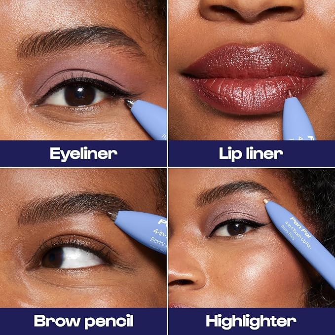 Alleyoop Pen Pal Touch-Up 4-in-1 Makeup Pen, Berry Busy (Medium - Deep) - Travel Make Up Set with Eyeliner, Brow Pencil, Highlighter & Lip Liner - High-Pigment Formula, Easy & Smooth Application-Velvo Beauty