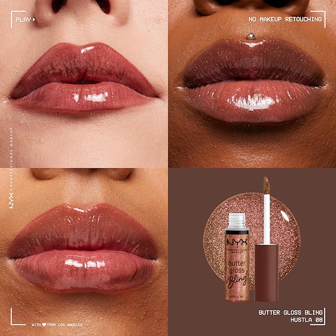 NYX PROFESSIONAL MAKEUP Butter Gloss Bling Lip Gloss, Non Sticky and Shiny Vegan Lip Makeup - Hustla-Velvo Beauty