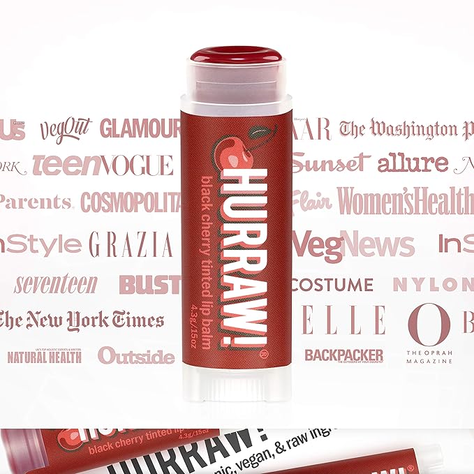 Hurraw! Black Cherry Tinted Lip Balm, 5 Pack: (Sheer Red Tint) Organic, Certified Vegan, Cruelty and Gluten Free. Non-GMO, 100% Natural Ingredients. Bee, Shea, Soy and Palm Free. Made in USA-Velvo Beauty