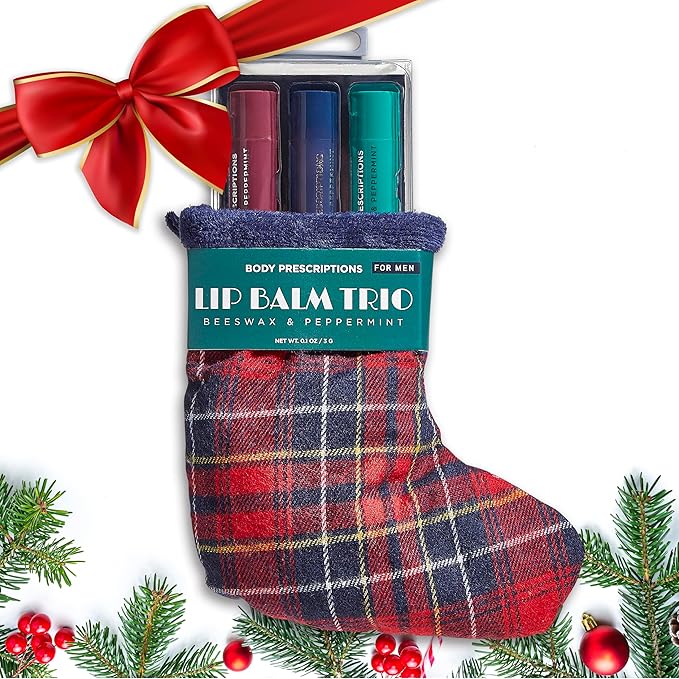 Body Prescriptions Lip Balm Trio for Men - Beeswax and Peppermint | Christmas Stocking Present Set | Nourishing and Moisturizing Formula | Protect and Hydrate Dry Lips | Great Holiday Present for Him-Velvo Beauty