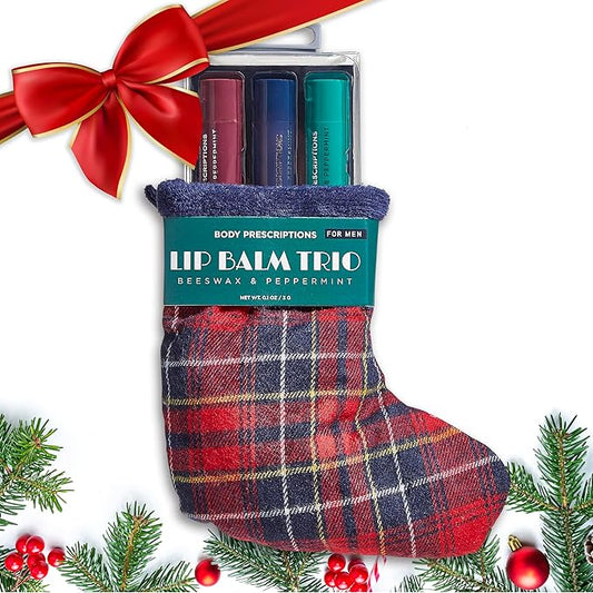 Body Prescriptions Lip Balm Trio for Men - Beeswax and Peppermint | Christmas Stocking Present Set | Nourishing and Moisturizing Formula | Protect and Hydrate Dry Lips | Great Holiday Present for Him-Velvo Beauty