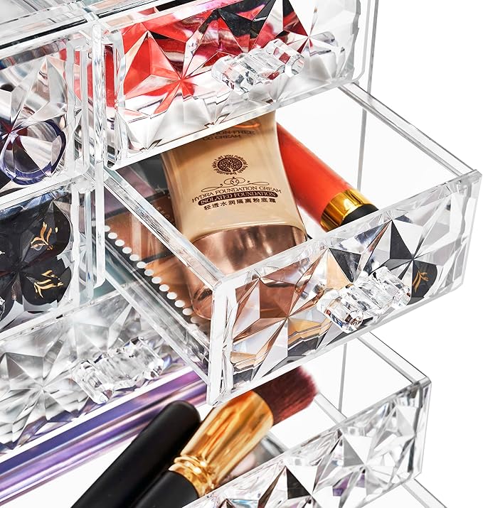 Sorbus Acrylic Makeup Organizer - Organization and Storage Case for Cosmetics Make Up & Jewelry - Big Clear Makeup Organizer for Vanity, Bathroom, College Dorm, Closet, Desk (3 Large, 4 Small Drawers)-Velvo Beauty
