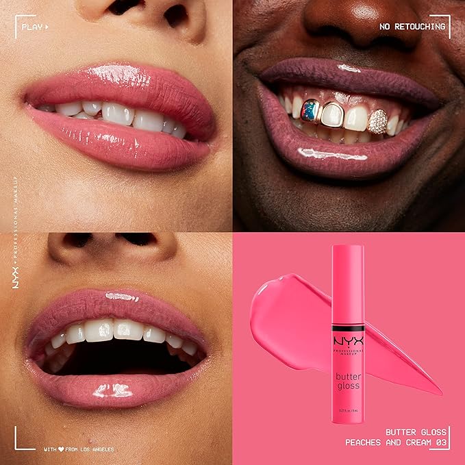 NYX PROFESSIONAL MAKEUP Butter Gloss, Non-Sticky Lip Gloss - Peaches & Cream (Pink Coral)-Velvo Beauty