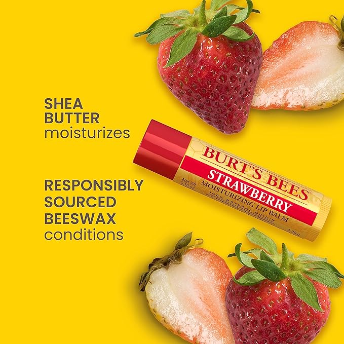 Burt's Bees Lip Balm Mothers Day Gifts for Mom - Strawberry, Lip Moisturizer With Responsibly Sourced Beeswax, Tint-Free, Natural Origin Conditioning Lip Treatment, 2 Tubes, 0.15 oz.-Velvo Beauty