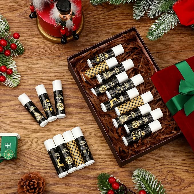 48 Pcs Lip Balm Bulk Gift Christmas Black Gold Lip Balms Christmas Lips Care Products, Lip Moisturizer Treatment for Christmas Stocking Stuffers, Appreciation Gifts for Women Girls Employee-Velvo Beauty
