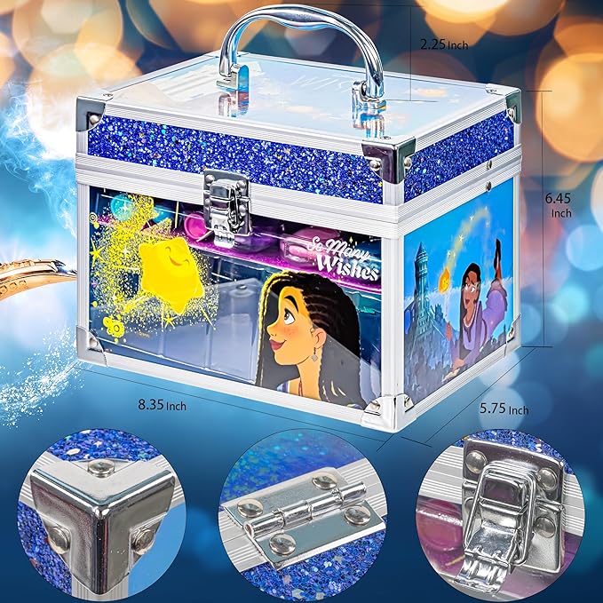 Disney Wish - Townley Girl Train Case Cosmetic Makeup Set Includes Lip Gloss, Eye Shimmer, Brush, Nail Polish, Accessories & more! for Girls, Ages 3+ perfect for Parties, Sleepovers & Makeovers-Velvo Beauty