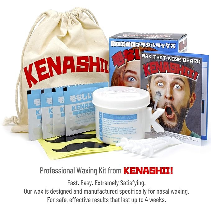 KENASHII Nose Wax Kit | 100 g Wax, 24 Applicators | Hair Removal Kit for Men and Women | Includes Balm Wipes and Mustache Guards | Lasts up to 5 Weeks-Velvo Beauty