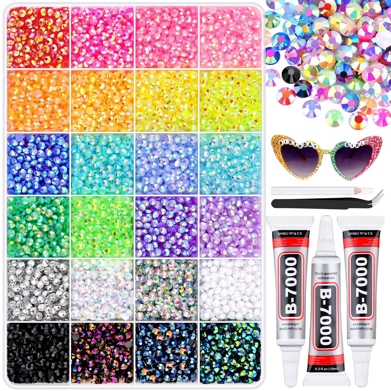 16000Pcs Resin Rhinestones for Bedazzling with B7000 Jewelry Glue, 4MM Colorful Gems Flatback Rhinestones for Crafting, Crystal for DIY Crafts Clothing Tumblers Mugs Shoes Fabric Decor Nail Art-Velvo Beauty