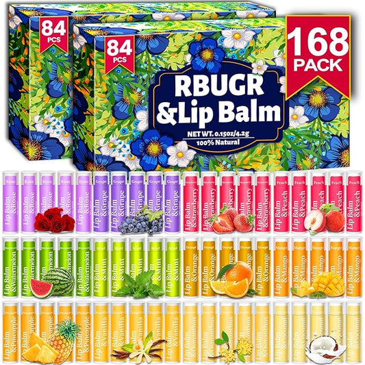 168 Pcs Lip Balm Bulk, 12 Flavored Lip Balm Pack for Women, All Organic Natural Bulk Lip Balms for Dry Cracked Lips, Moisturizing Lip Balms Gift Set(4.2g/0.15oz)-Velvo Beauty