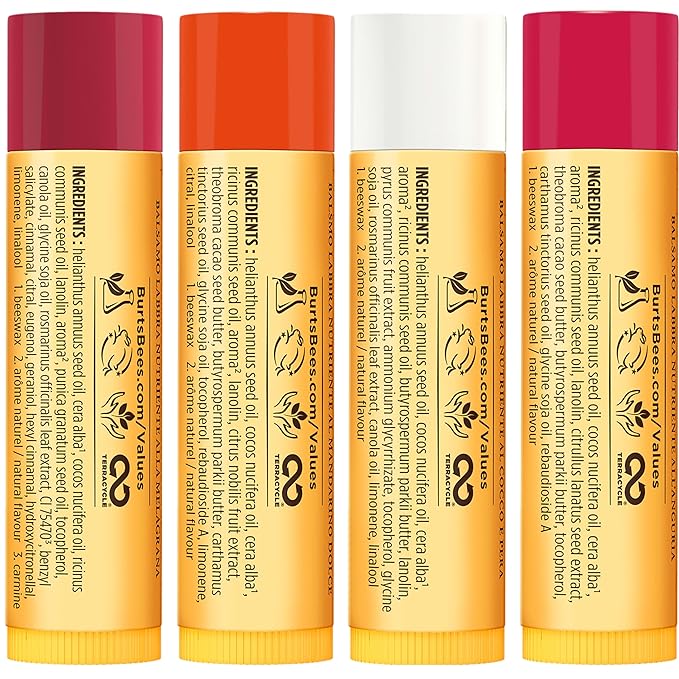 Burt's Bees Lip Balm Easter Basket Stuffers - Just Picked Gifts Set with Pomegranate, Watermelon, Sweet Mandarin, Coconut and Pear Natural Lip Treatment Tubes, 4, 0.15 oz.-Velvo Beauty
