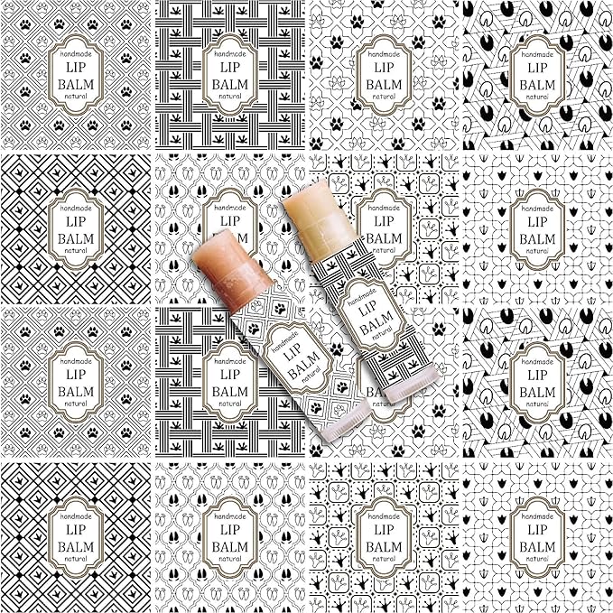 CRASPIRE 80Pcs 8 Styles Lip Balm Sticker Vintage Pattern Self-Adhesive Homemade Lip Balm Labels Vintage Square DIY Label Stickers for Lip Balm Containers Cosmetics Lipsticks-Velvo Beauty