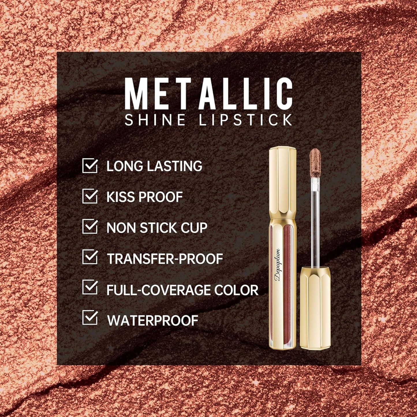 Chocolate Lipsticks for Women Metallic Lipstick Long Lasting Non Stick Cup Lip Gloss, Shimmer Lightweight Hydrating Full Coverage Lip Color, DP109 Candy-Velvo Beauty