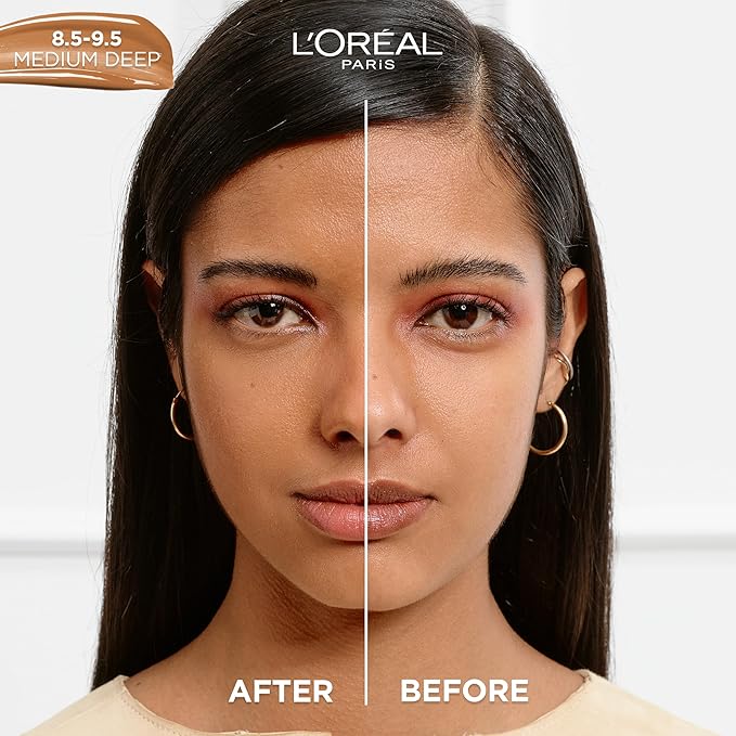 L'Oreal Paris True Match Nude Hyaluronic Tinted Serum Foundation with 1% Hyaluronic acid, Medium Deep 8.5-9.5, 1 fl. oz.-Velvo Beauty