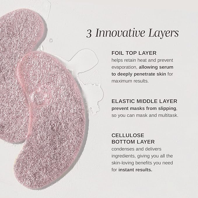 Wander Beauty Baggage Claim - Rose Gold Foil Under Eye Patches For Dark Circles and Puffiness - Under Eye Mask Depuffs & Firms - Brightening Eye Mask for Under Eye Bags (6 Pairs)-Velvo Beauty