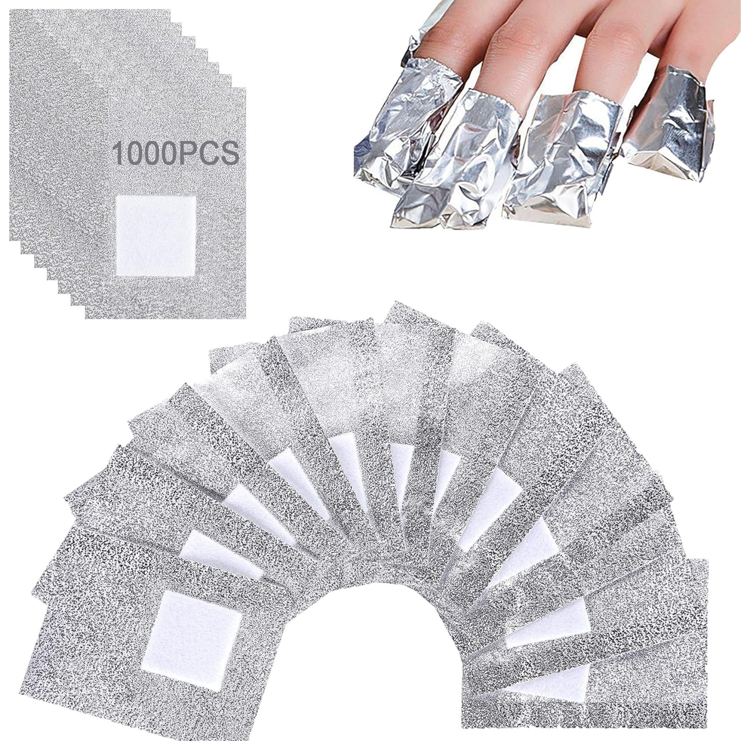 1000PCS Nail Polish Remover Foil Wraps, Nail Polish Remover Wrap with 1.18'' Pre-attached Lint Free Cotton Pads, Foil Wraps Aluminium Soak Off Gel Nail Polish Removal Tool Finger-Velvo Beauty