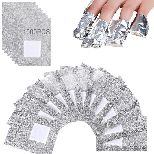1000PCS Nail Polish Remover Foil Wraps, Nail Polish Remover Wrap with 1.18'' Pre-attached Lint Free Cotton Pads, Foil Wraps Aluminium Soak Off Gel Nail Polish Removal Tool Finger-Velvo Beauty