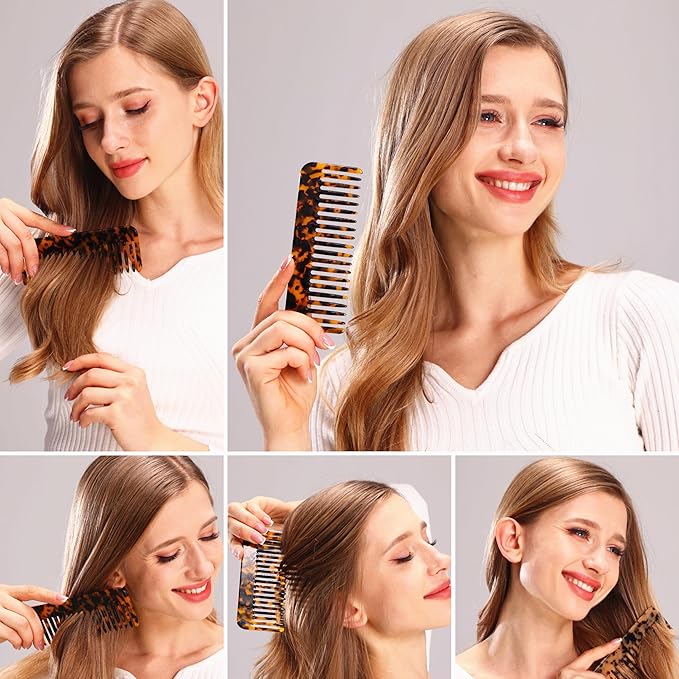 Fsmiling Wide Tooth Comb Large Detangling Comb Cellulose Detangler Comb for Women Thick Curly Wavy Wet Dry Hair 2 Pack,Tortoise shell-Velvo Beauty
