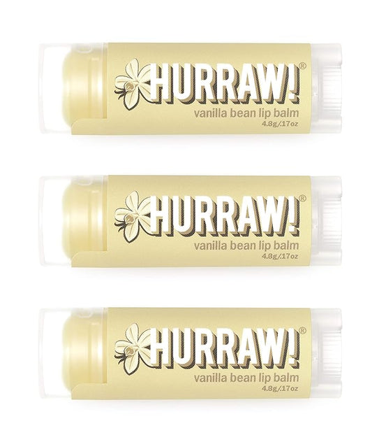 Hurraw! Vanilla Bean Lip Balm, 3 Pack: Organic, Certified Vegan, Cruelty and Gluten Free. Non-GMO, 100% Natural Ingredients. Bee, Shea, Soy and Palm Free. Made in USA-Velvo Beauty