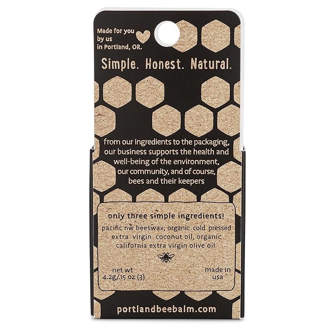 Portland Bee Balm All Natural Handmade Beeswax Based Lip Balm, Unscented 3 Count-Velvo Beauty