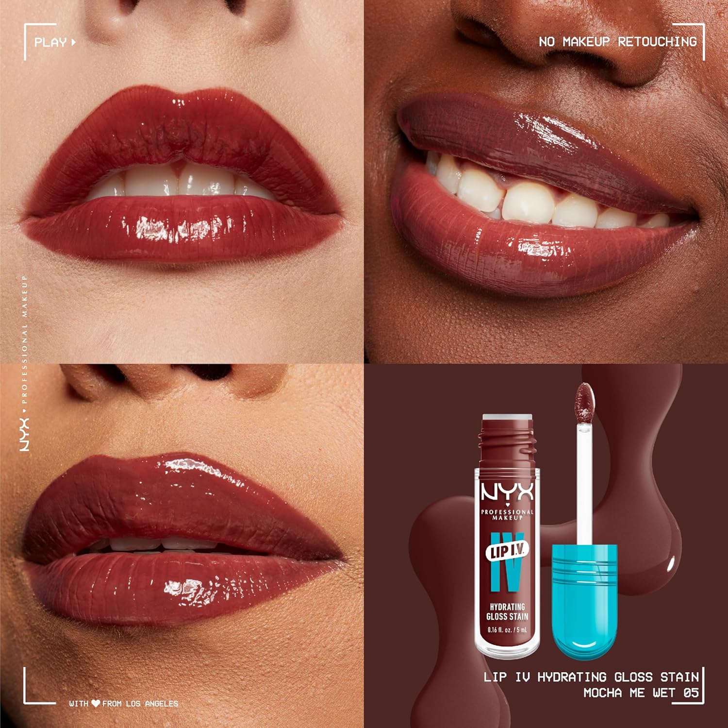 NYX Professional Makeup Lip IV Hydrating Glossy Lip Stain with 12HR Hydration - Mocha Me Wet (Brown)-Velvo Beauty