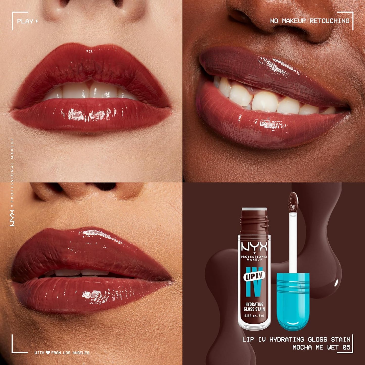 NYX Professional Makeup Lip IV Hydrating Glossy Lip Stain with 12HR Hydration - Mocha Me Wet (Brown)-Velvo Beauty