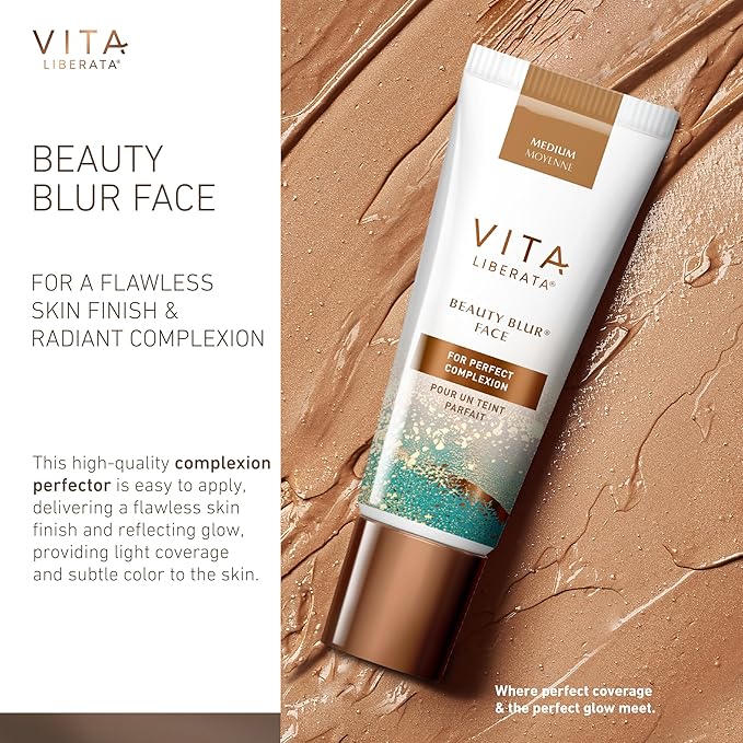 Vita Liberata Beauty Blur Face - Medium, BB Cream, Hydrating Skin Finish, Radiant Glow & Flawless Complexion, 1.01 fl oz-Velvo Beauty