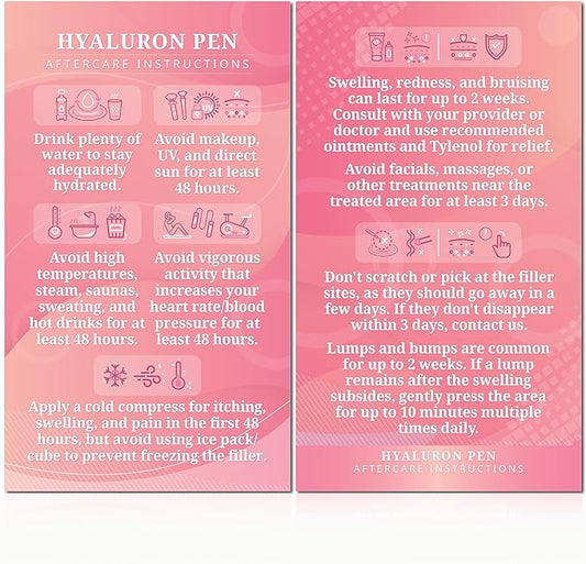 100 Pack - Premium Hyaluron Pen Lip Filler Aftercare Instructions Card 2 x 3.5" Accessories Supplies Kit Care - HP01A100_N-Velvo Beauty