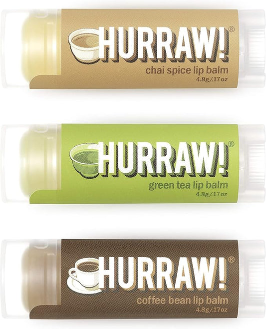 Hurraw! Chai Spice, Green Tea, Coffee Bean Lip Balms, 3 Pack Bundle: Organic, Certified Vegan, Cruelty and Gluten Free. Non-GMO, 100% Natural Ingredients. Bee, Shea, Soy and Palm Free. Made in USA-Velvo Beauty