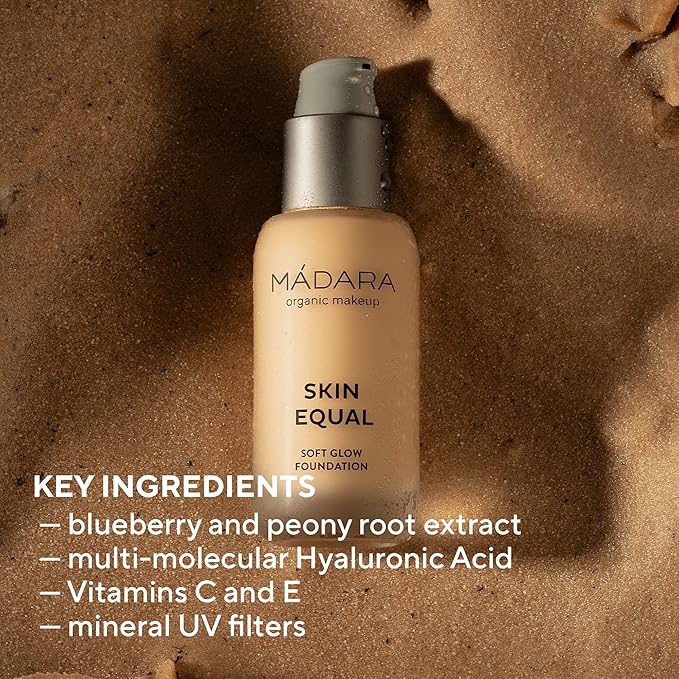 MÁDARA Organic Skincare | Skin Equal Soft Glow Foundation SPF15 ROSE IVORY 30-30ml, Mineral foundation with hyaluronic acid, Buildable medium coverage, Dewy foundation, Vegan, COSMOS certified-Velvo Beauty
