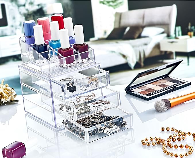 Boxup Makeup Organizer 3 Drawers,Makeup Organizers For Nail Polishers Clear Cosmetic Display Cases Stackable Storage Box With 3 Drawers For Vanity-Velvo Beauty