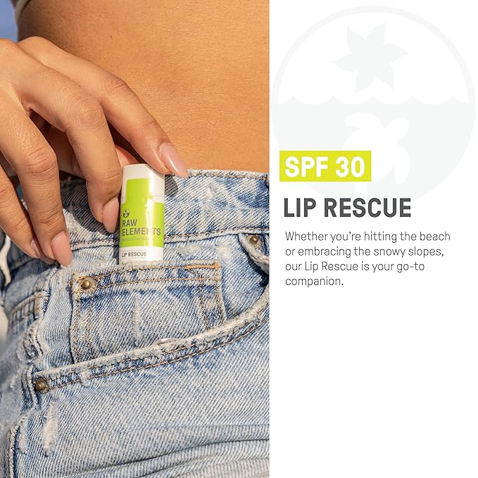 Raw Elements Organic Outdoor Sunscreen Lip Balm Rescue - SPF 30, UVA-UVB Protection, Reef-Safe, Non-Nano Zinc, Water Resistant, 0.15 oz (Pack of 1)-Velvo Beauty