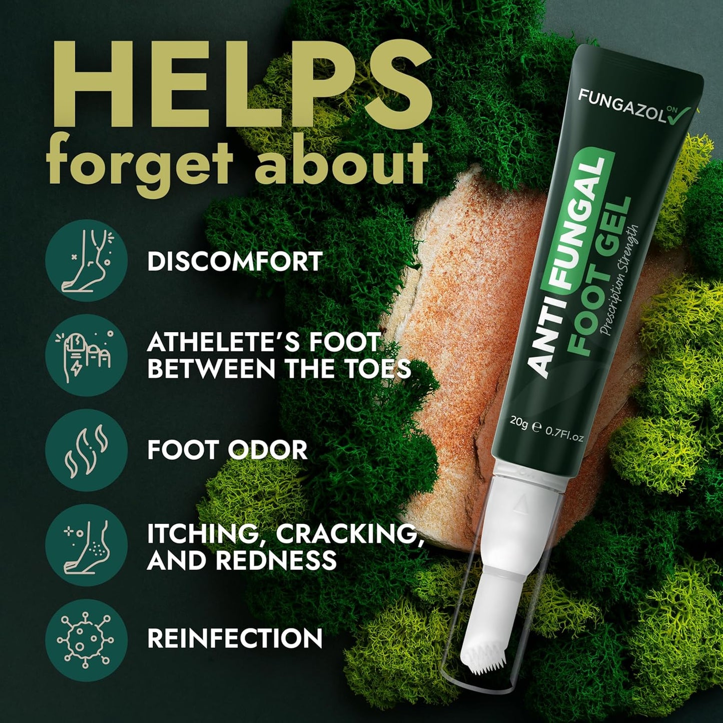 Tea Tree Oil Antifungal Foot Gel | Relieves Jock Itch, Athlete’s Foot & Ringworm | Soothes Itching & Burning | Moisturizes Dry, Cracked Feet | No-Touch Applicator | 1-Week Treatment Option | 20g-Velvo Beauty
