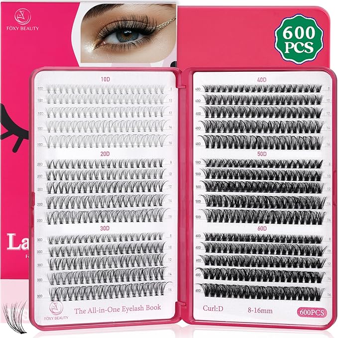Lash Clusters 600PCS Lashes - Wispy Lash Clusters 10D 20D 30D+40D50D60D Individual Lashes Clusters D Curl Lash Extension 8-16MM Eyelash Clusters DIY Cluster Eyelash Extensions for Beginners Eyelashes-Velvo Beauty