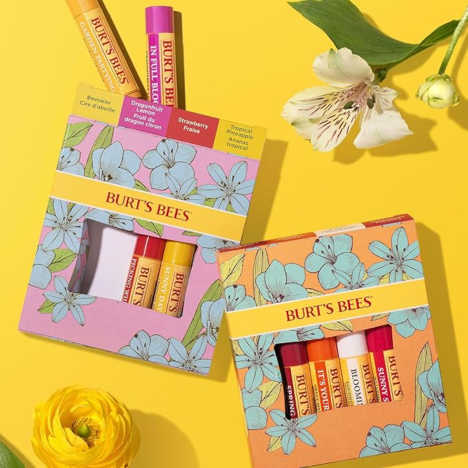 Burt's Bees Lip Balm Easter Basket Stuffers - Just Picked Gifts Set with Pomegranate, Watermelon, Sweet Mandarin, Coconut and Pear Natural Lip Treatment Tubes, 4, 0.15 oz.-Velvo Beauty