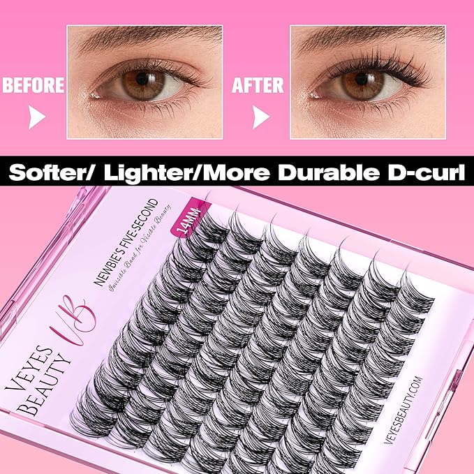 VEYESBEAUTY Lash Clusters Individual Eyelash Extensions Thin & Invisible Band DIY False Eyelashes for Self-application Newbie's Five-Second Series Wispy Lash Tray, LuxeBold 12mm Single Length-Velvo Beauty