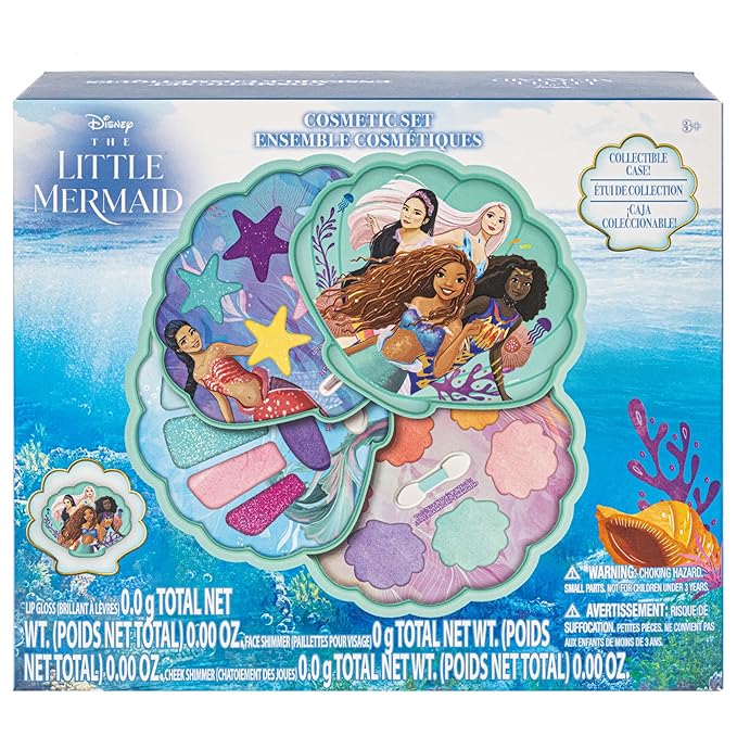 Townley Girl The Little Mermaid Clam Beauty Compact Set Kit with Lip Gloss Palette, Makeup Set for Kids Girls, Ages 3+ Perfect for Parties, Sleepovers and Makeovers-Velvo Beauty