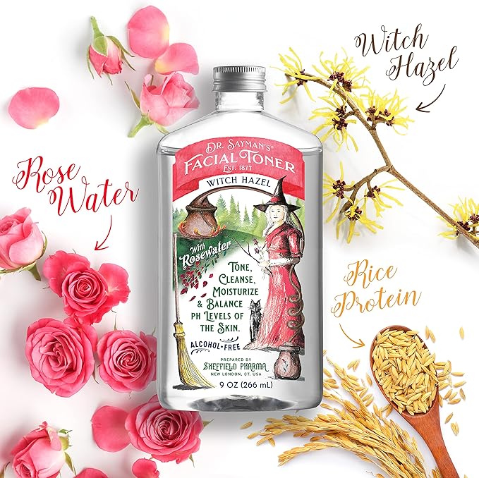 Dr. Saymans Alcohol-Free Facial Toner with Witch Hazel, Rosewater & Rice Protein, Removes Impurities & Hydrates Your Face, 9 oz-Velvo Beauty