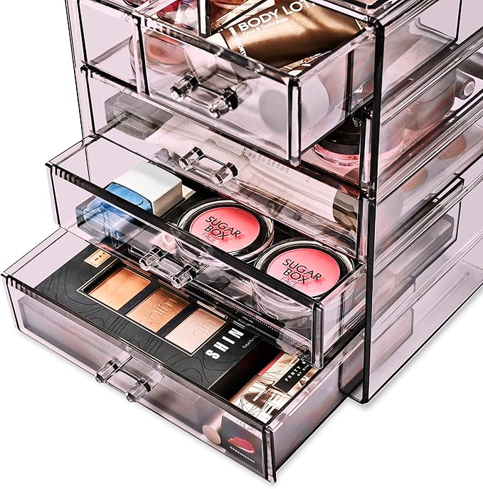 Sorbus Acrylic Makeup Organizer - Organization and Storage Case for Cosmetics Make Up & Jewelry - Big Clear Makeup Organizer for Vanity, Bathroom, College Dorm, Closet, Desk (4 Large, 2 Small Drawers)-Velvo Beauty