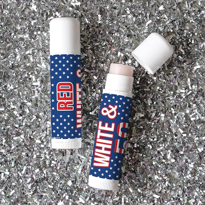 Red White and Blue 50th Birthday Party Favor Lip Balm Labels - 36 Count, Patriotic Birthday Party Supplies-Velvo Beauty