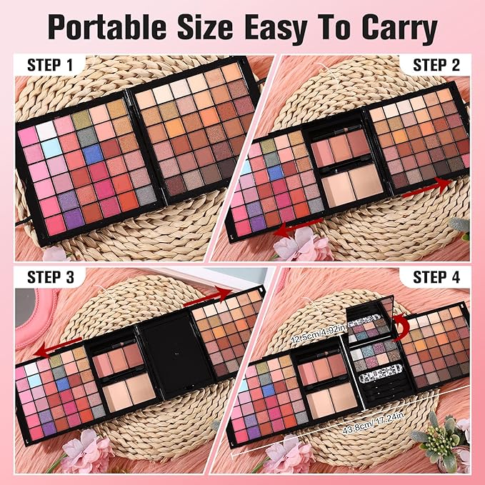 Makeup Sets For Teens Women Full Kits - All in One Gift Makeup Kits For Girls Make Up Set Included Eyeshadow, Blusher, Compact Powder, Eyeliner Pencil For Beginners (N)-Velvo Beauty