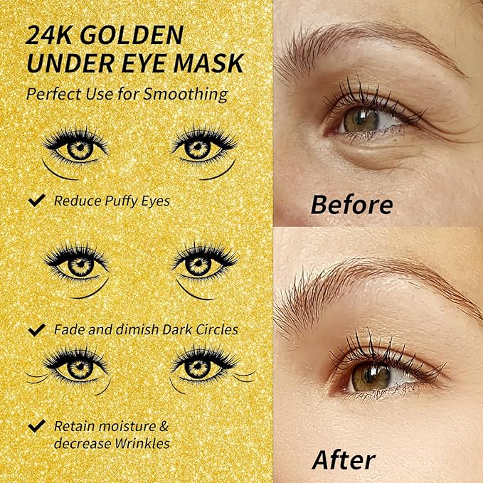 Eye Gel Pads - 24 Pairs Golden Under Eye Patches with Collagen & Hyaluronic Acid, Anti-Aging Eye Mask for Puffiness, Dark Circles & Wrinkles, Relieve, Refreshing & Revitalize Skin-Velvo Beauty