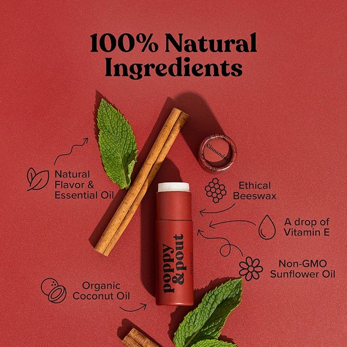 Poppy & Pout Cinnamint Jumbo Lip Balm | All Natural Lip Balms & Moisturizers | Hydrates with Beeswax, Vitamin E, Organic Coconut Oil | Cruelty-Free | Lip Balm in Recyclable Cardboard Tube-Velvo Beauty